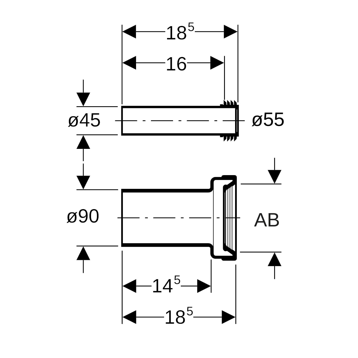 Geberit Anschlussset für Wand-WC PE L:18,5 cm
