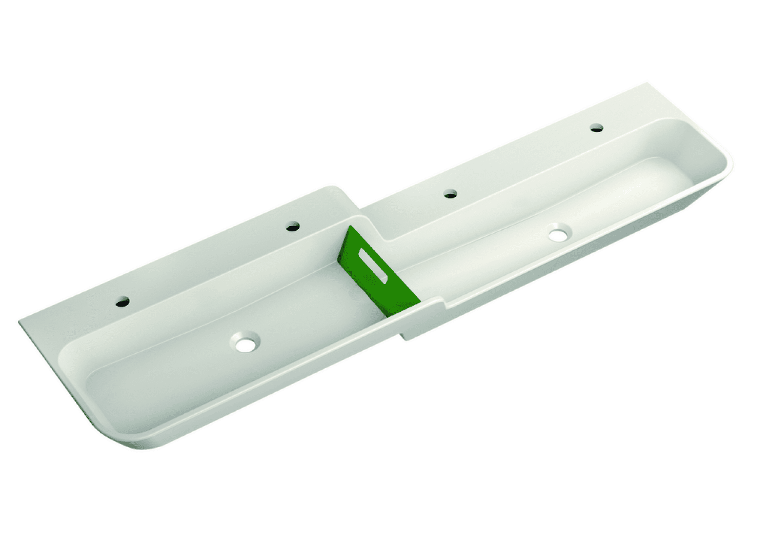 HEWI Waschtisch 1800mm, oberes Becken li 4HL, alpinweiß, Stauscheibe grün