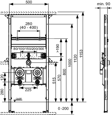 TECEprofil Waschtischmodul mit Wasserzählergehäuse, Bauhöhe 1120 mm