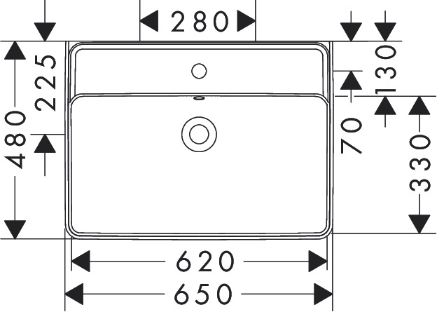 Hansgrohe Waschtisch Xanuia Q 650x480 mm  mit Hahnloch und Überlauf weiß