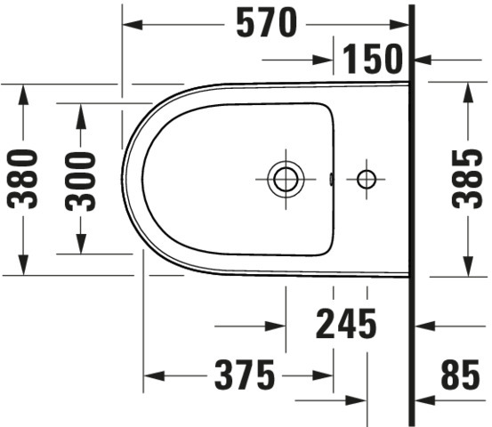 Duravit Qatego Wand Bidet 570mm m.HLB, m.ÜL, verd.Bef., Weiß HG, HYG