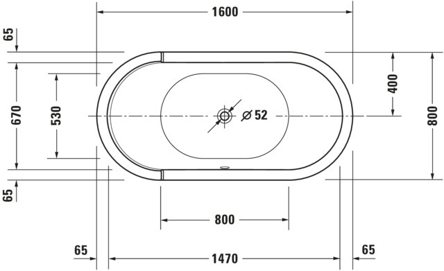 DU Starck Badewanne oval 1600x800 Freist Acrylverkl.,Rückenschr.2 L/R, Weiß