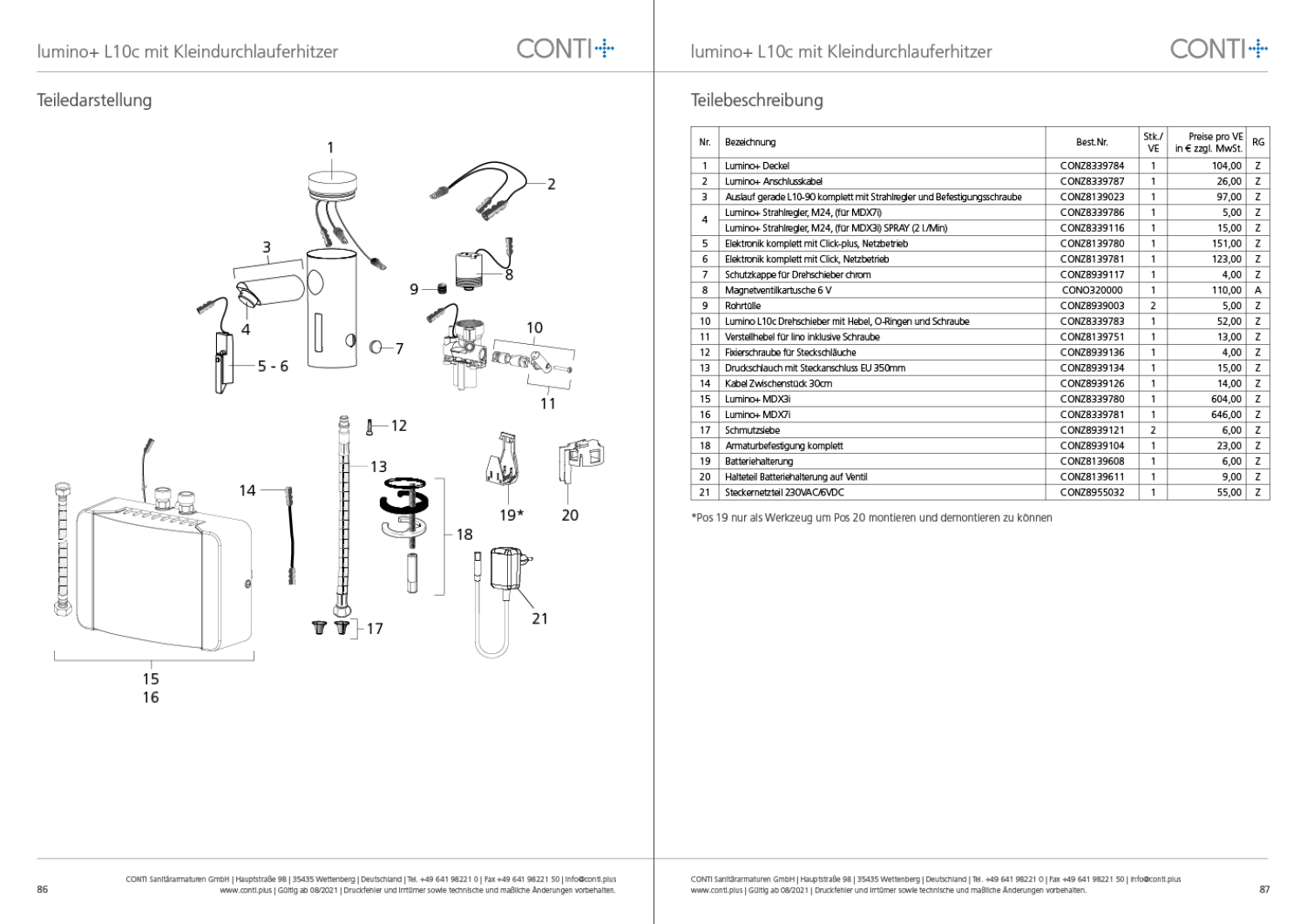 CONTI+ lumino+ el. IR Standarm. NetzAP Durchl.erh6,5kW/400V o.Ablg. Click+ L10c
