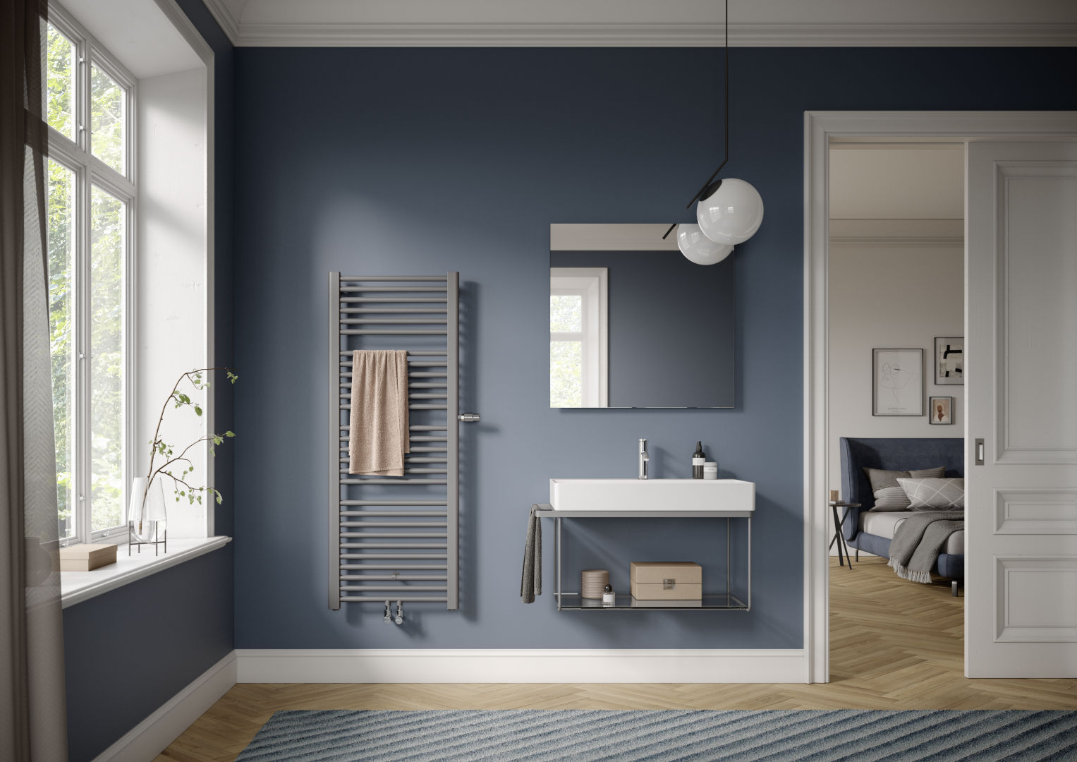 Kermi Basic plus, BH 1448x524x35 mm QN 724 W, glanzsilber, Ventil rechts