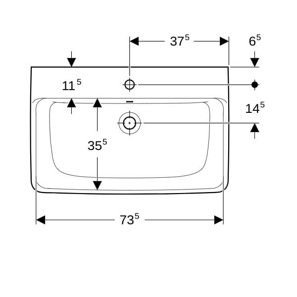 Geberit Renova Plan Waschtisch, 75x48cm m. Hl., m. Ül., weiß