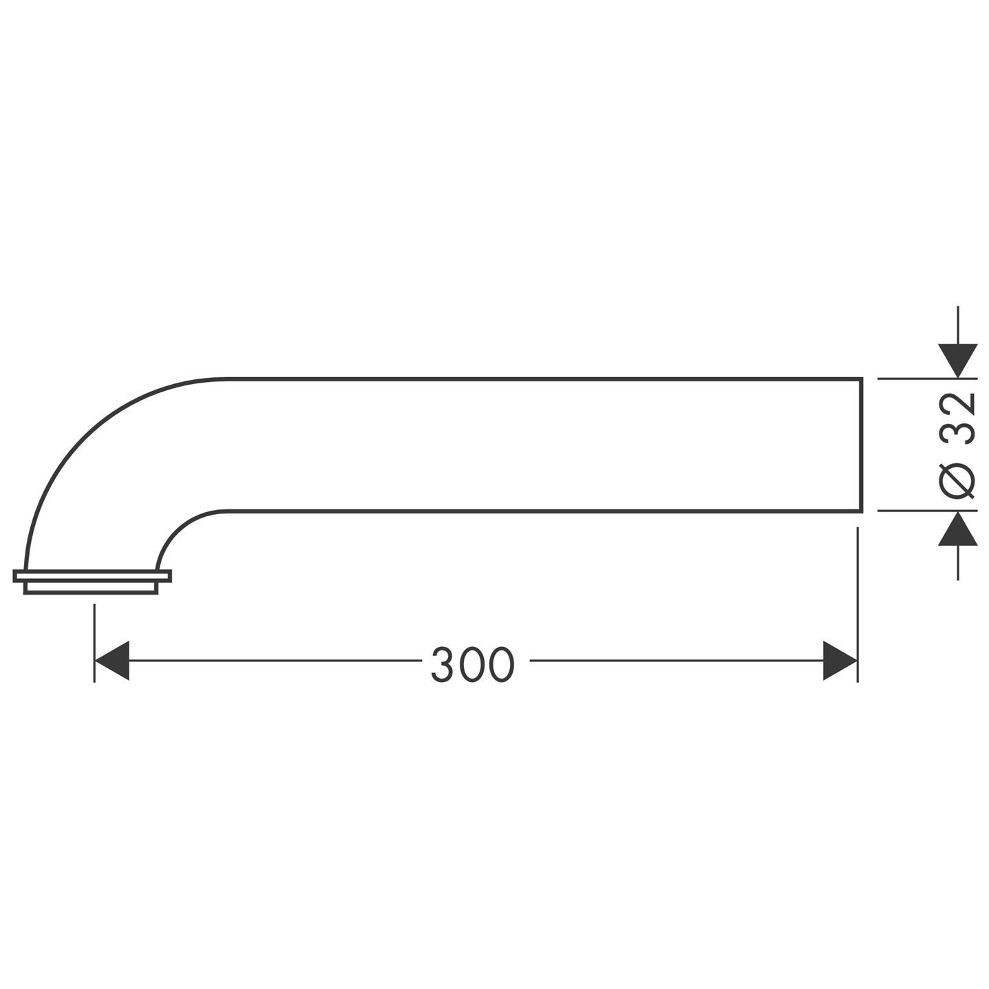 Hansgrohe gebogenes Rohr, m.Bord  DN32 x 300mm chrom