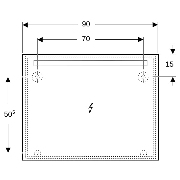 Geberit Option Basic Lichtspiegel, eckig Beleuchtung oben, 90x70x3cm, alu. elox