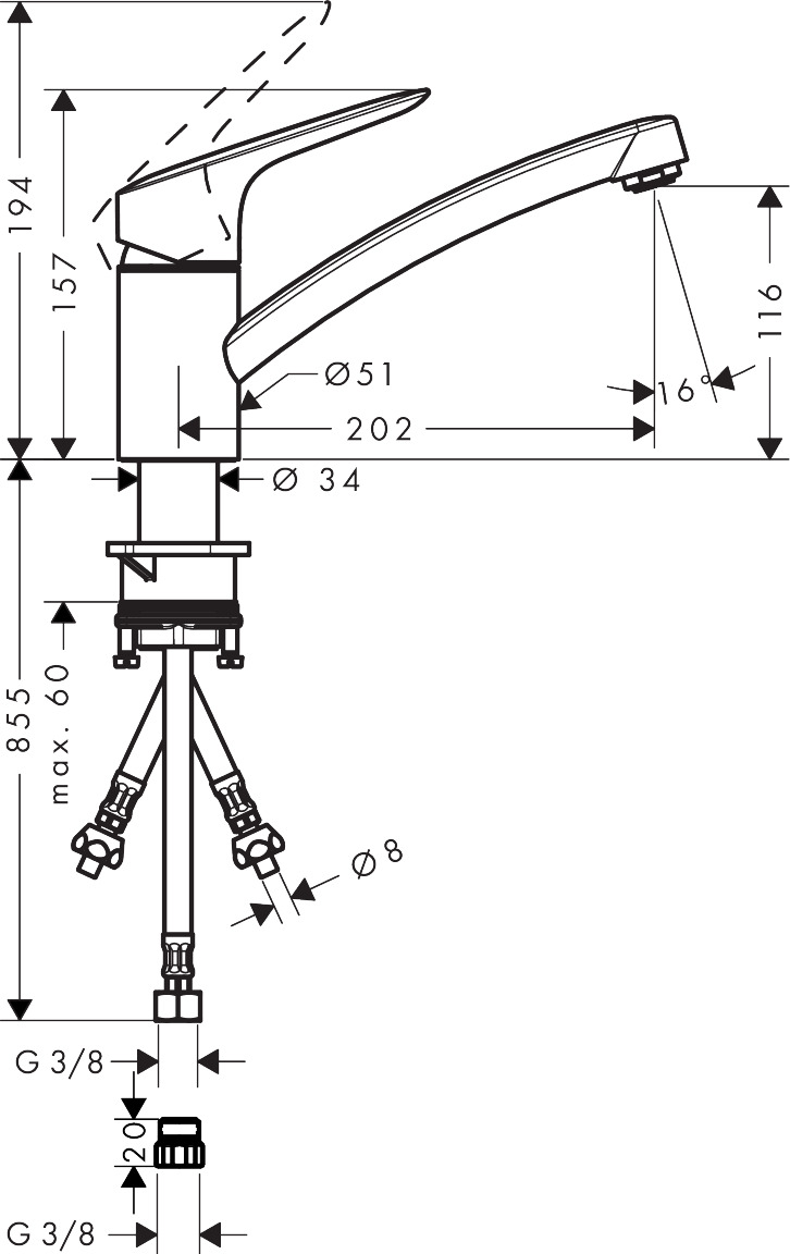 Hansgrohe Spültischmischer 120 Logis M31 Niederdruck 1jet chrom