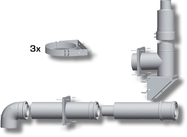 Wolf Paket Abgasleitung DN80/125 an der Fassade Wolf Paket Abgasleitung DN80/125 an der Fassade