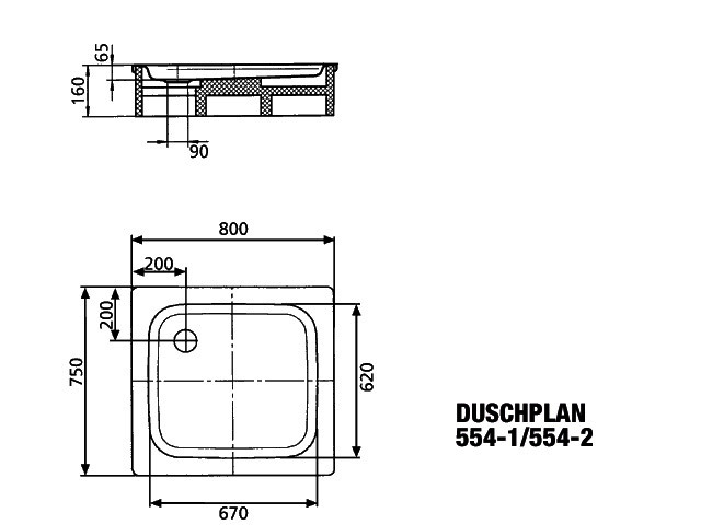 KA DW DUSCHPLAN MIT WANNENTRÄGER Mod. 554-2,750x800mm,pergamon,PEFF,m. WT