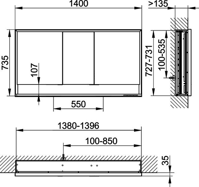 KE SPS Edition Lignatur 23316 DALI Wandeinbau, Eiche, 1400x735x165mm