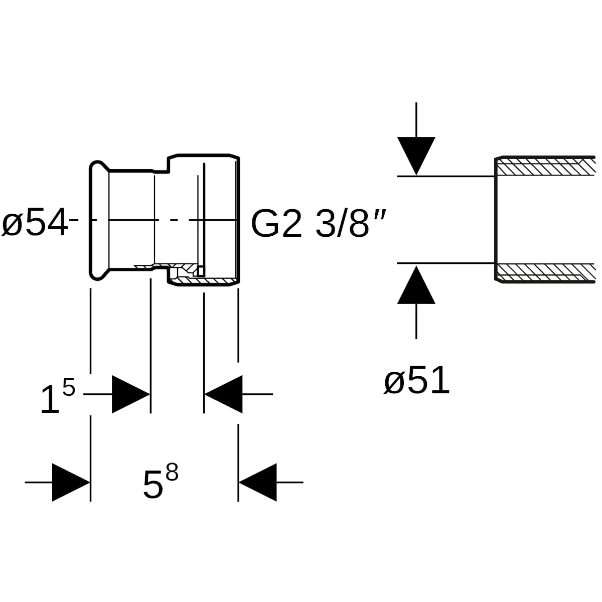 Geberit Mapress C-Stahl Übergang mit Überwurfmutter d54-G2 3/8 verzinkt