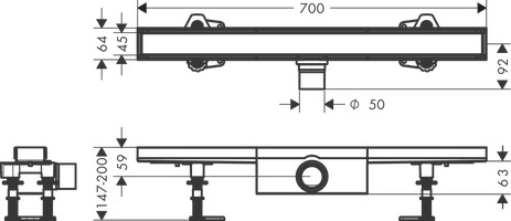 Hansgrohe Komplettset RainDrain Compact 700mm befliesb.Standardinstallation BST