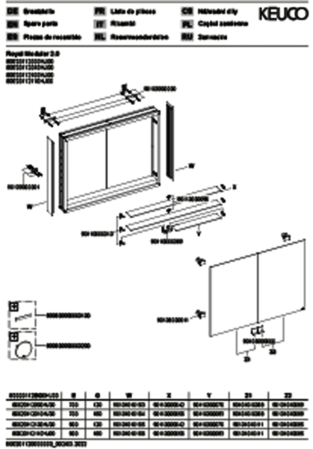 KEUCO Royal Modular 2.0 SPS, unbel. 80020, Vorb,oSteckd,sb-elox,1200x700x120mm