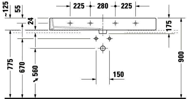 DU Waschtisch Vero 1200 mm m.ÜL, m.HLB, 1 HL mitte, geschl., weiß