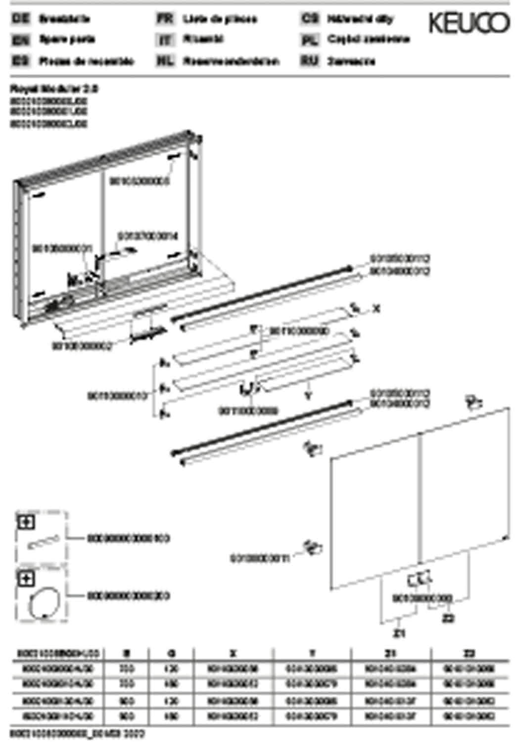 KEUCO Royal Modular 2.0 SPS, bel. 80021, Einb,2Steckd,sb-elox,800x700x160mm