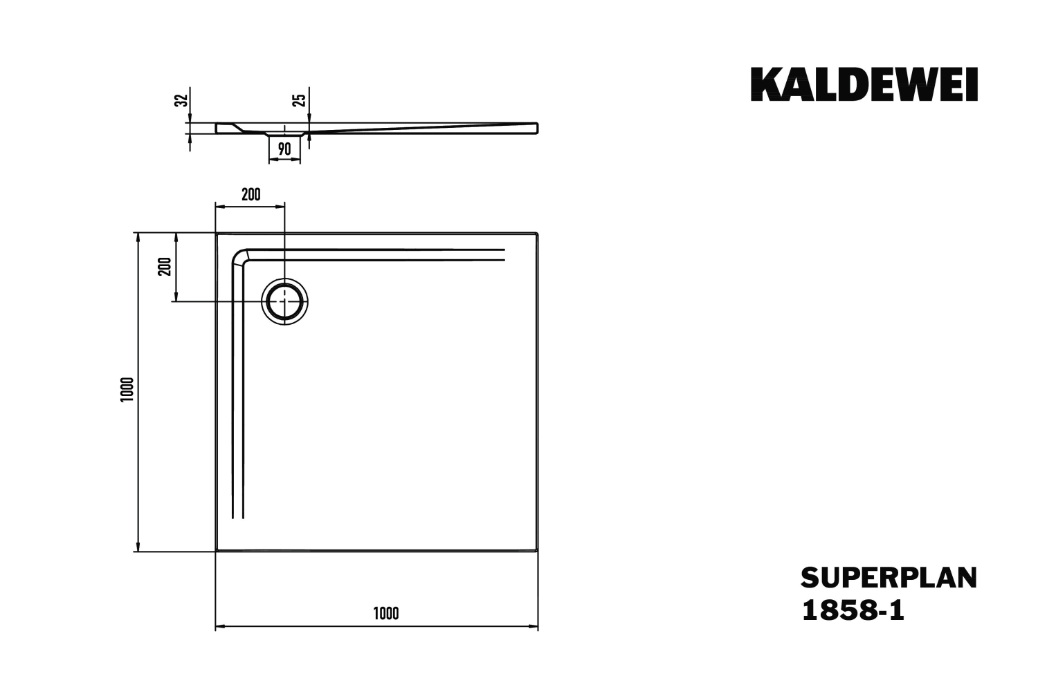 KA DW SUPERPLAN Mod.1858-1,1000x1000mm, schwarz matt 100
