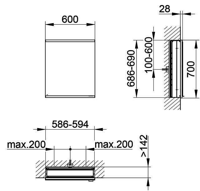 KEUCO Royal Modular 2.0 SPS, bel. 80001, Einb,oSteckd,sb-elox,600x700x160mm