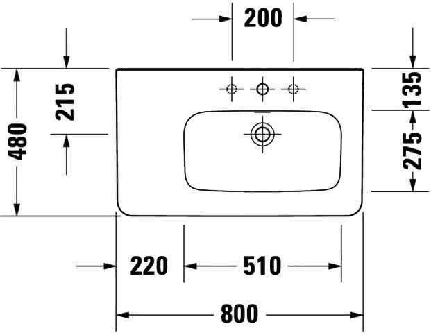 DU Möbelwaschtisch DuraStyle 800 mm m.ÜL, m.HLB, 1 HL, Becken re., weiß