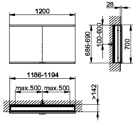 KEUCO Royal Modular 2.0 SPS, DALI 80022, Einb,2Steckd,sb-elox,1200x700x160mm