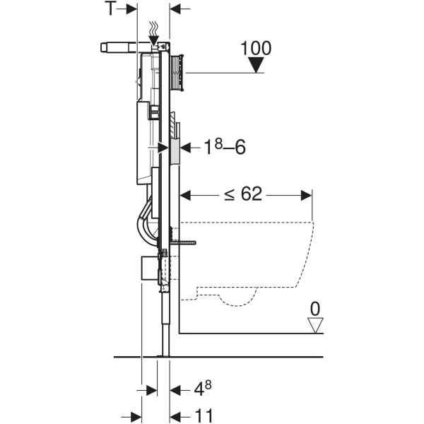 Geberit Duofix Element für WWC, 112 cm mit Sigma UP-SPK 12 cm, Ecklösung