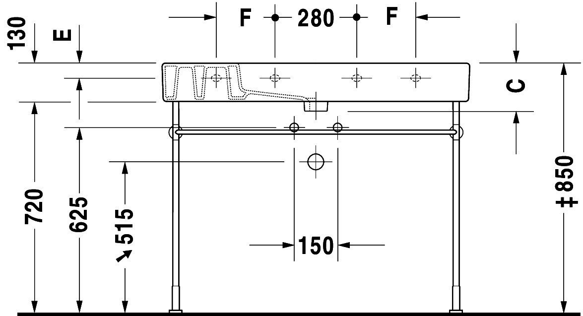 DU Möbelwaschtisch Vero 1250 mm mit ÜL, mit HLB, 1 HL, weiß