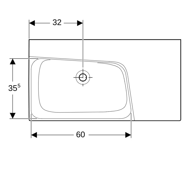 Geberit Xeno2 Waschtisch m. Ablg. re, 90x48cm o. Hl., o. Ül., weiß, KeraTect