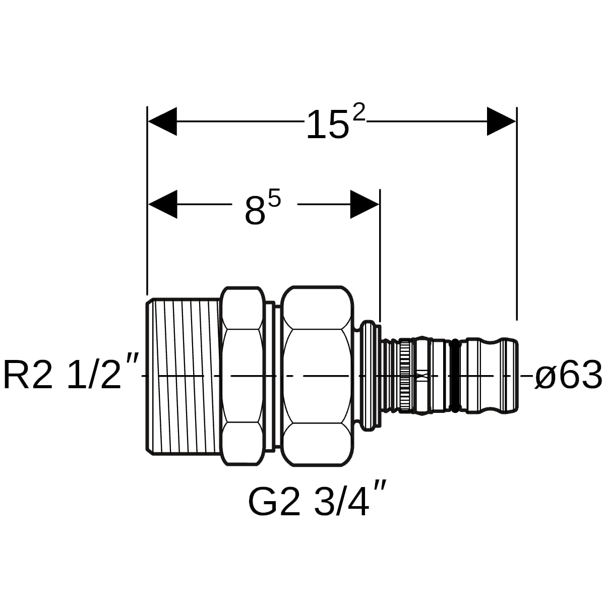Geberit Mepla Übergangsverschraubung mit AG Rg d63-R2 1/2