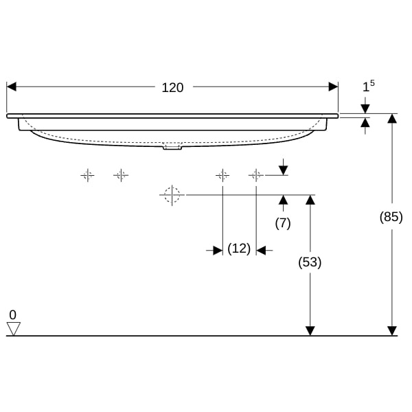 Geberit iCon Möbelwaschtisch 120x48cm zwei Hahnlöcher, o. Ül., weiß, KeraTect