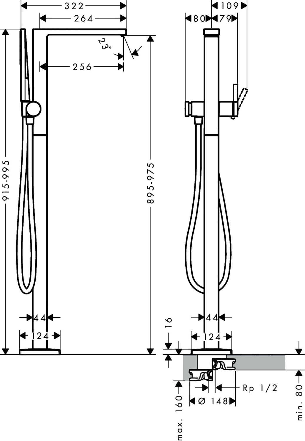 Hansgrohe Wannenmischer Tecturis E bodenstehend chrom