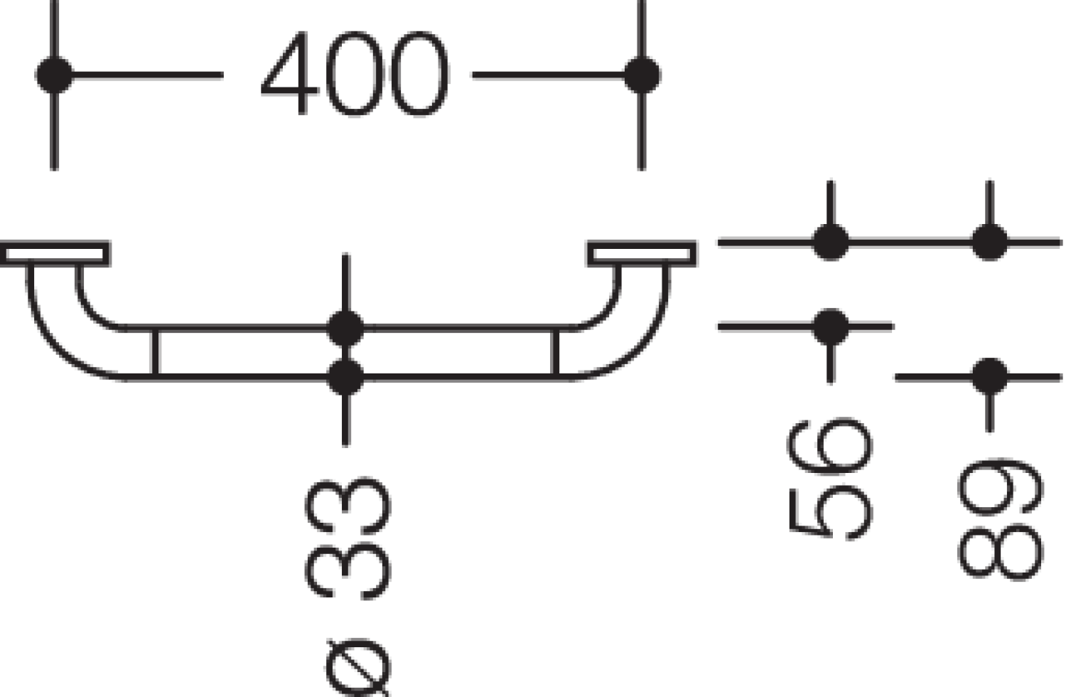HEWI Haltegriff Ser 801 d:33, AM:400mm, BM211.2 lichtgrau