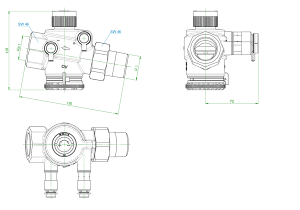 OVENTROP-Regulierventil "Cocon QTZ" mit Messventilen, DN25, AG/IG, 400-2500 l/h OVENTROP-Regulierventil "Cocon QTZ" mit Messventilen, DN25, AG/IG, 400-2500 l/h