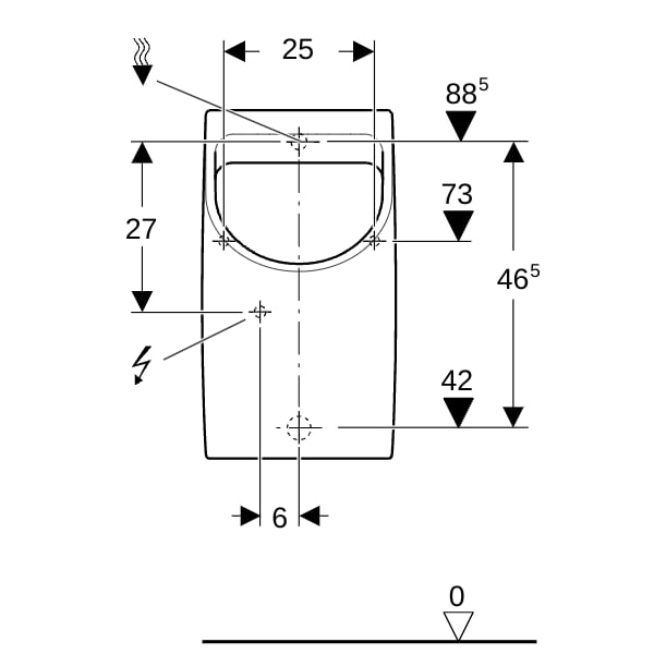 Geberit Renova Plan Urinal, Zulauf von hinten Abgang nach hinten, weiß
