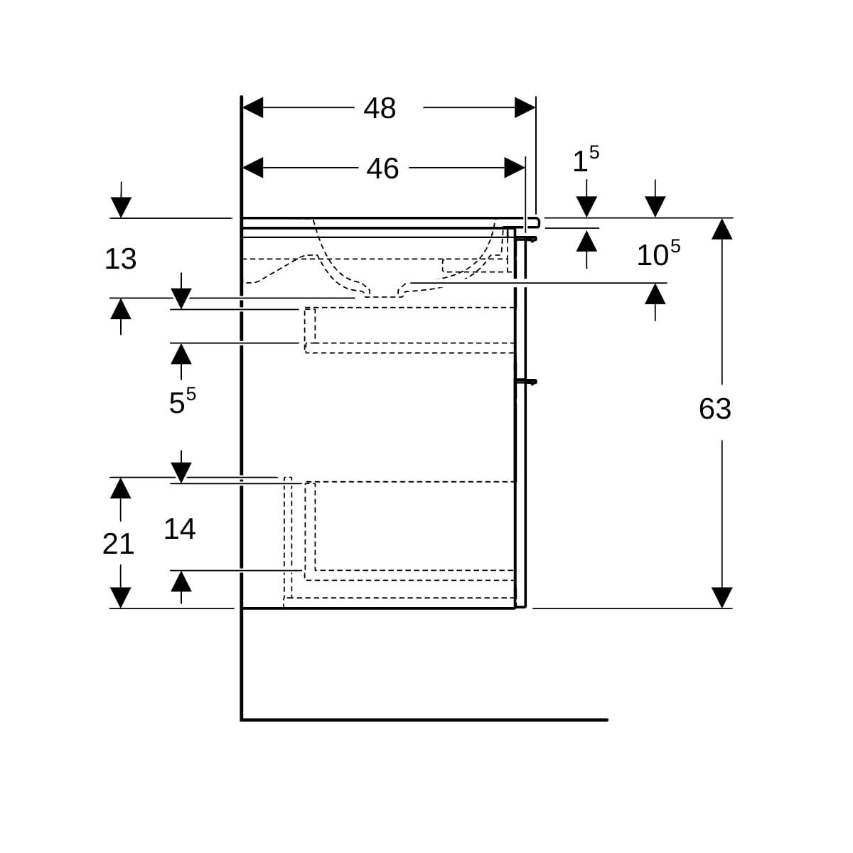Geberit iCon Set MWT m. US, 2 Schubl. 120x63x48cm, weiß hgl./Gr. chr/KeraTect