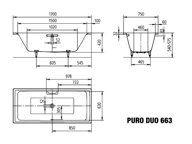 KA BW PURO DUO Mod.663,1700x750mm, pergamon