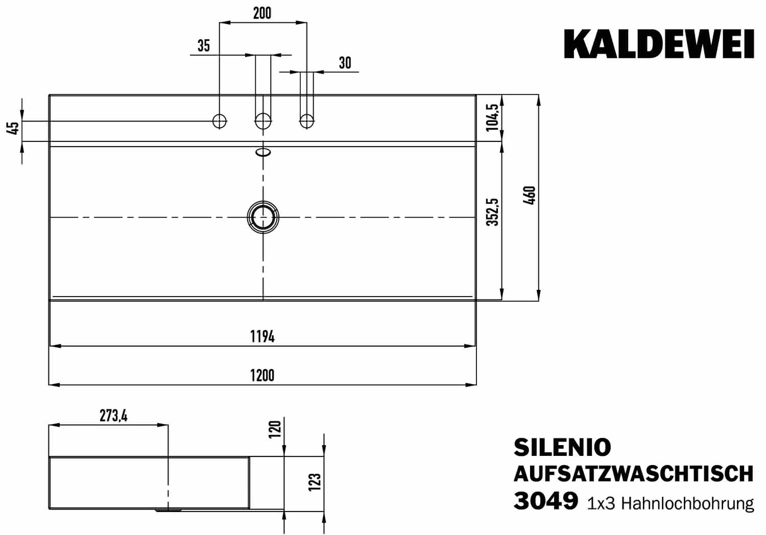 KA WB SILENIO Mod.3049-D,1200x460mm, alpwe,PEFF,AD,m. 3HL,mÜL,chr