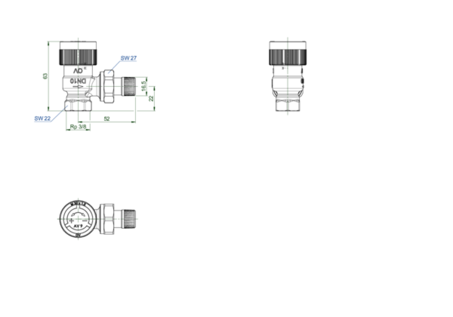 OVENTROP-Thermostatventil "AV 9" DN10, R 3/8", PN10, Eck