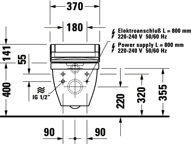 DU Wand-WC Starck 3 620 mm, Tiefspüler Durafix, f.SW m.verd.Anschl., weiß