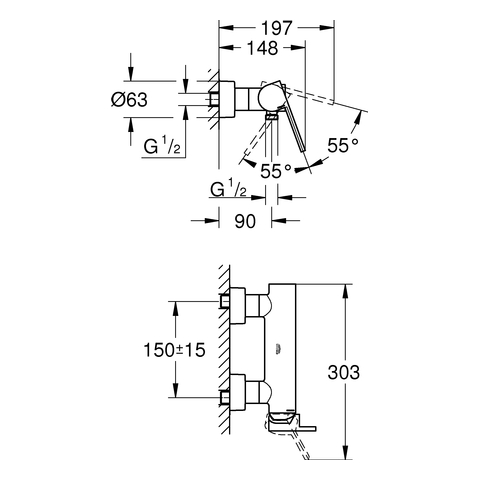 GROHE EH-Brausebatterie Plus 33577_3 Wandmontage chrom
