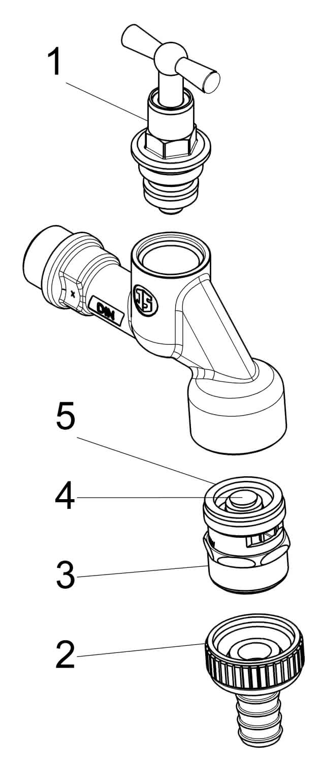 Schlösser Auslaufventil 3/4" m.Bel.+RV Nr.1750 mattchrom m.Knebeloberteil