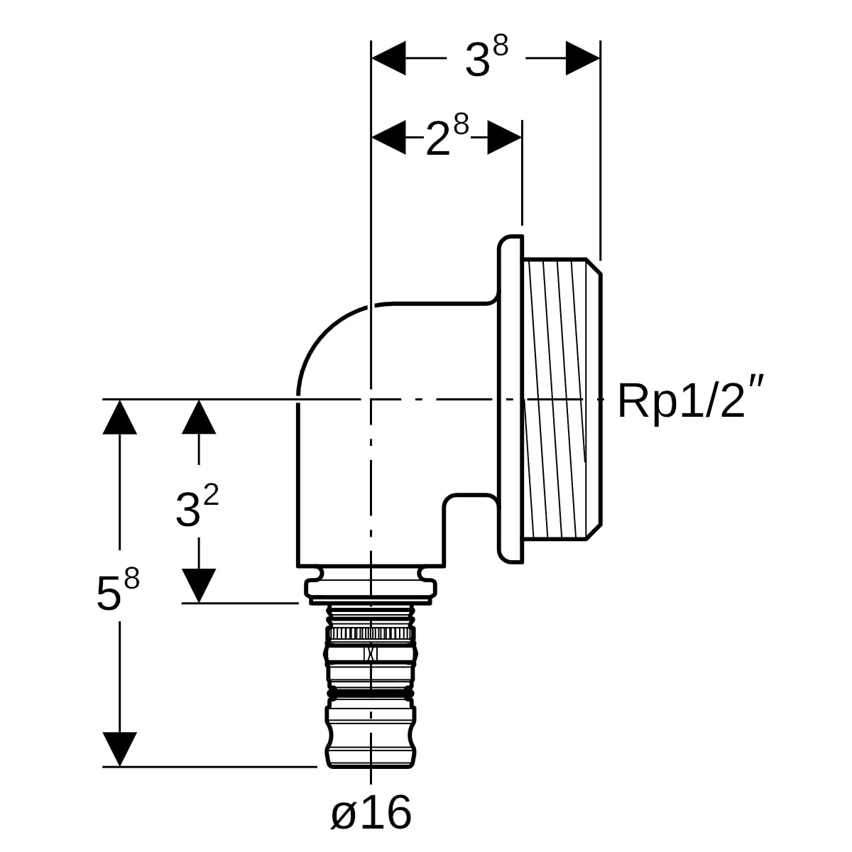 Geberit Mepla Anschlusswinkel 90Gr für UP-SPK d16-Rp1/2