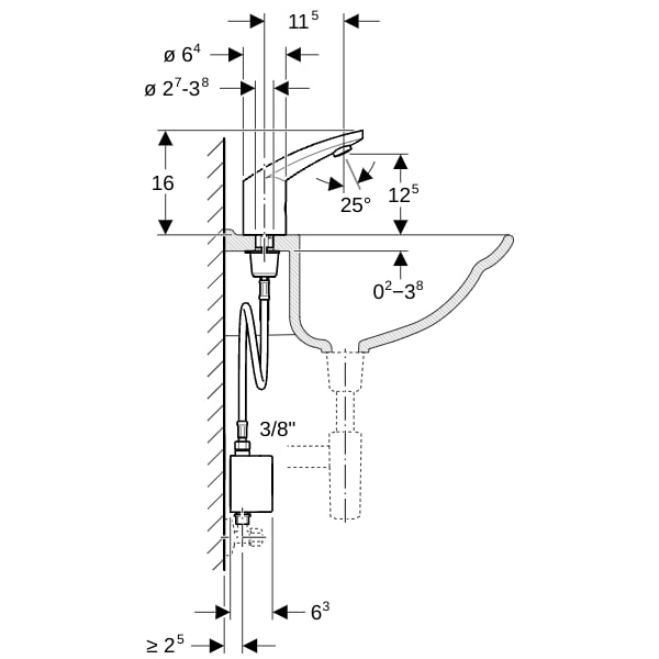 Geberit Typ 185 Waschtischarmatur, Generator ohne Mischer, hochglanz verchromt