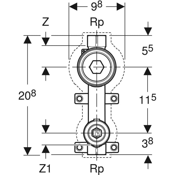 Geberit Wasserzählerstrecke mit UP-Kugelhahn Rp3/4"