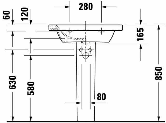 DU Möbelwaschtisch DuraStyle 650 mm mit ÜL, mit HLB, 1 HL, weiß