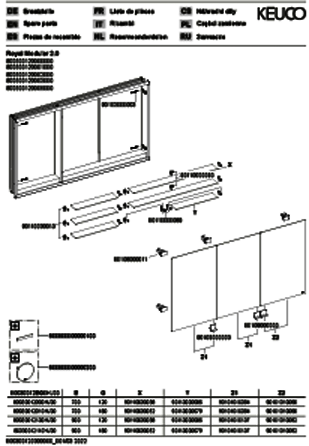 KEUCO Royal Modular 2.0 SPS, unbel. 80030, Einb,2Steckd,sb-elox,1200x700x160mm