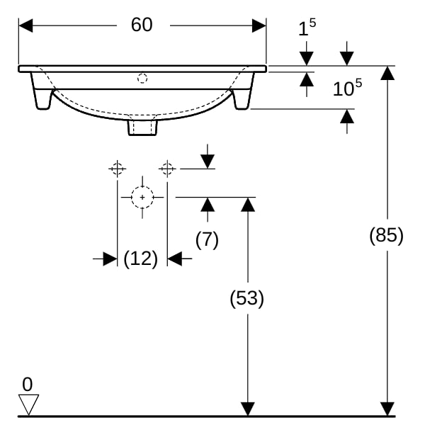 Geberit Renova Plan Möbelwaschtisch, 60x48cm m. Hl., m. Ül., weiß