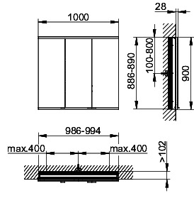 KEUCO Royal Modular 2.0 SPS, bel. 80031, Einb,1Steckd/USB,sb-elox,1000x900x120mm