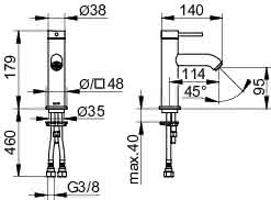 KEUCO EHM-WT-Mischer 100 IXMO 59502 o.Zug.-Ablgrt. Soft, Rosette r/e verchr.