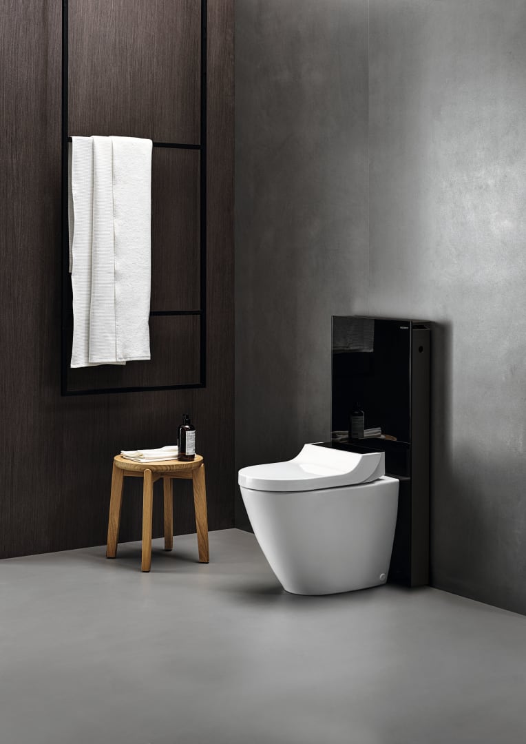 Geberit AquaClean Tuma Comfort WC-Komplettanlage Stand-WC, Glas schwarz