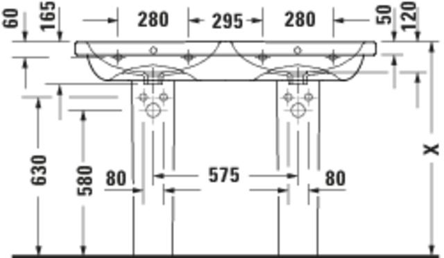 DU D-Code 2.0 Doppel-WT 1200mm,2 Becken mit Überlauf, mit HLB, je 1 HL, weiß